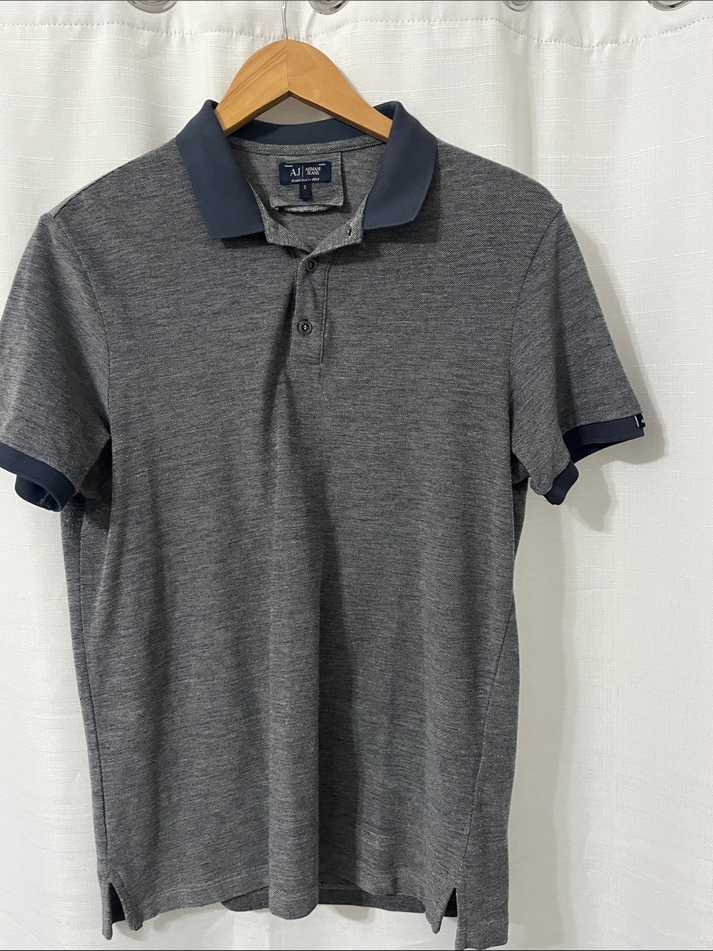 Armani Exchange Gray Polo with Navy Collar and Sleeve Trim